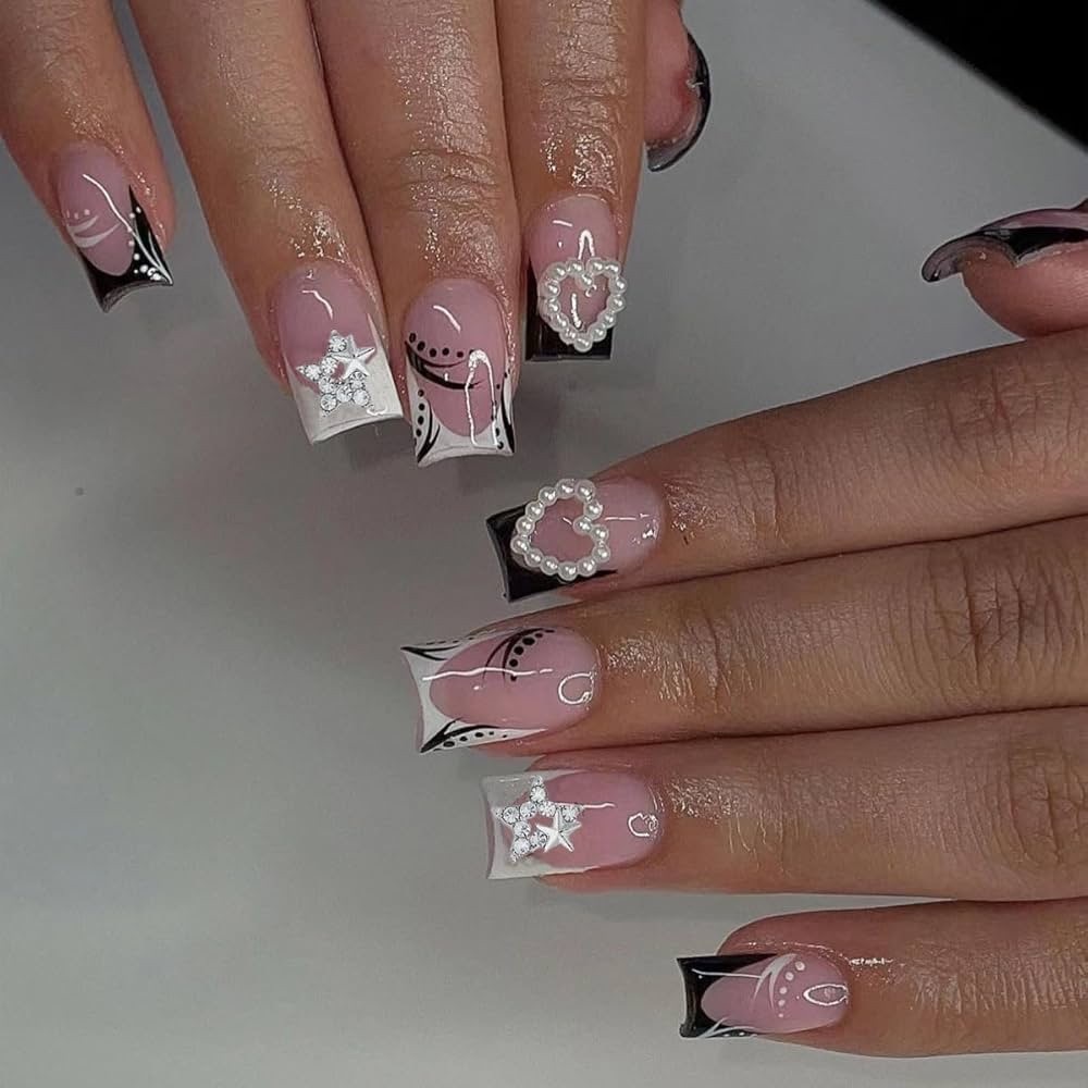 Elegant Black and White 3D Nail Art